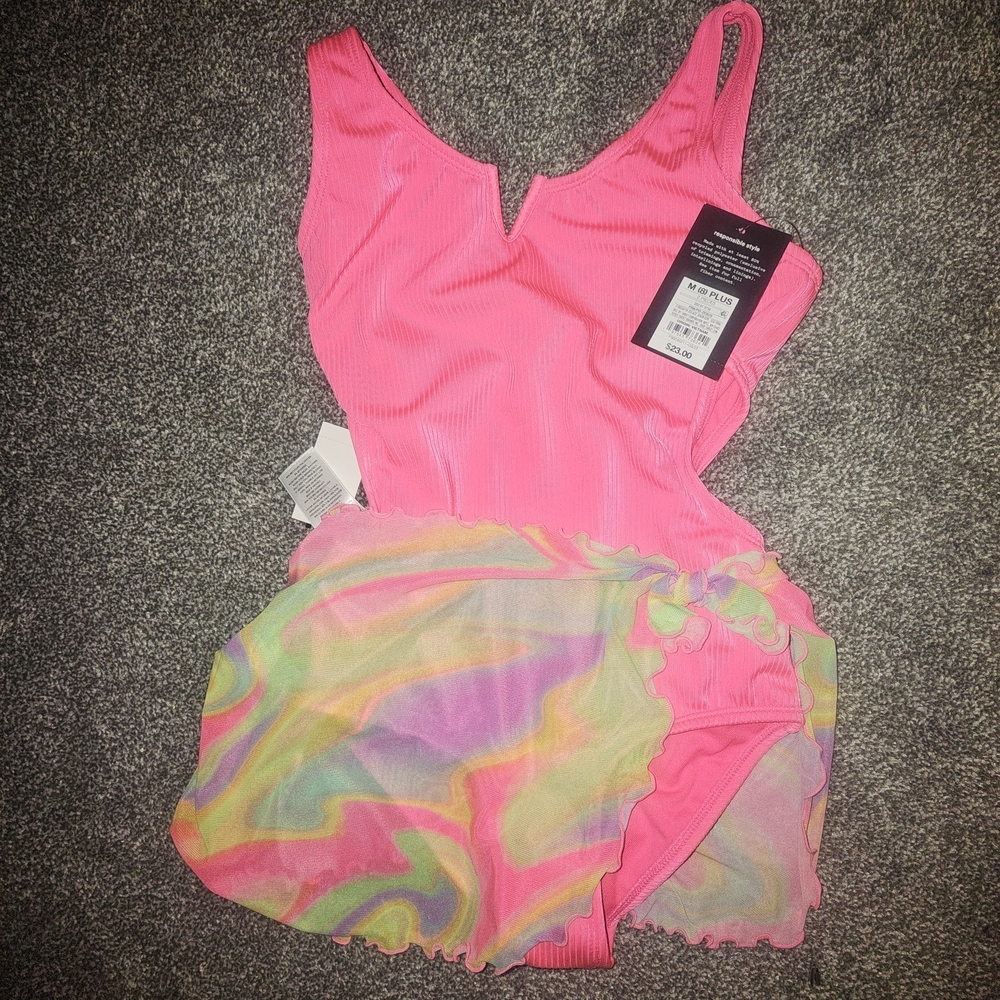 Vibrant Pink Swimsuit with Colorful Sarong